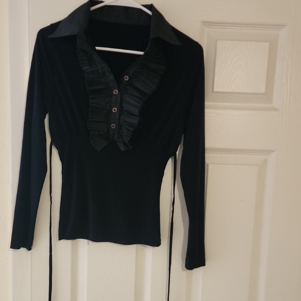 Black Ruffled Long Sleeve Blouse